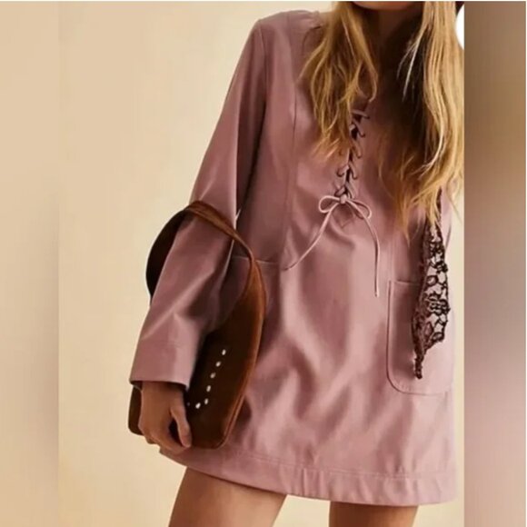 Free People New Pink Rose Faux Suede Mini Dress size S - Picture 2 of 9